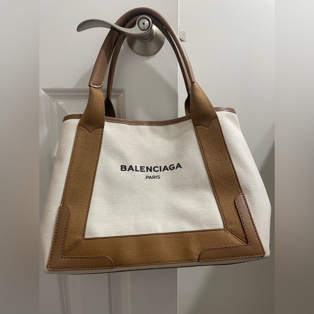 BALENCIAGA  Cabas S Hand Tote Bag Pouch Canvas Leather Camel Brown